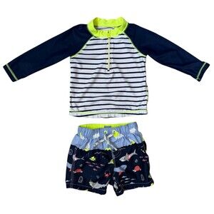 BabyGap 12/18M RashGuard Swim Set Tropical Navy Sea Life/Shark/Whale/Turtle